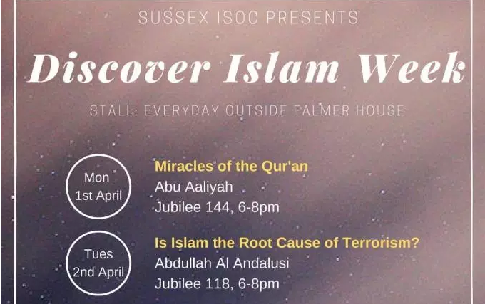 Event: ‘Is Islam the root cause of Terrorism and Islamophobia?’ 2nd April, Sussex University